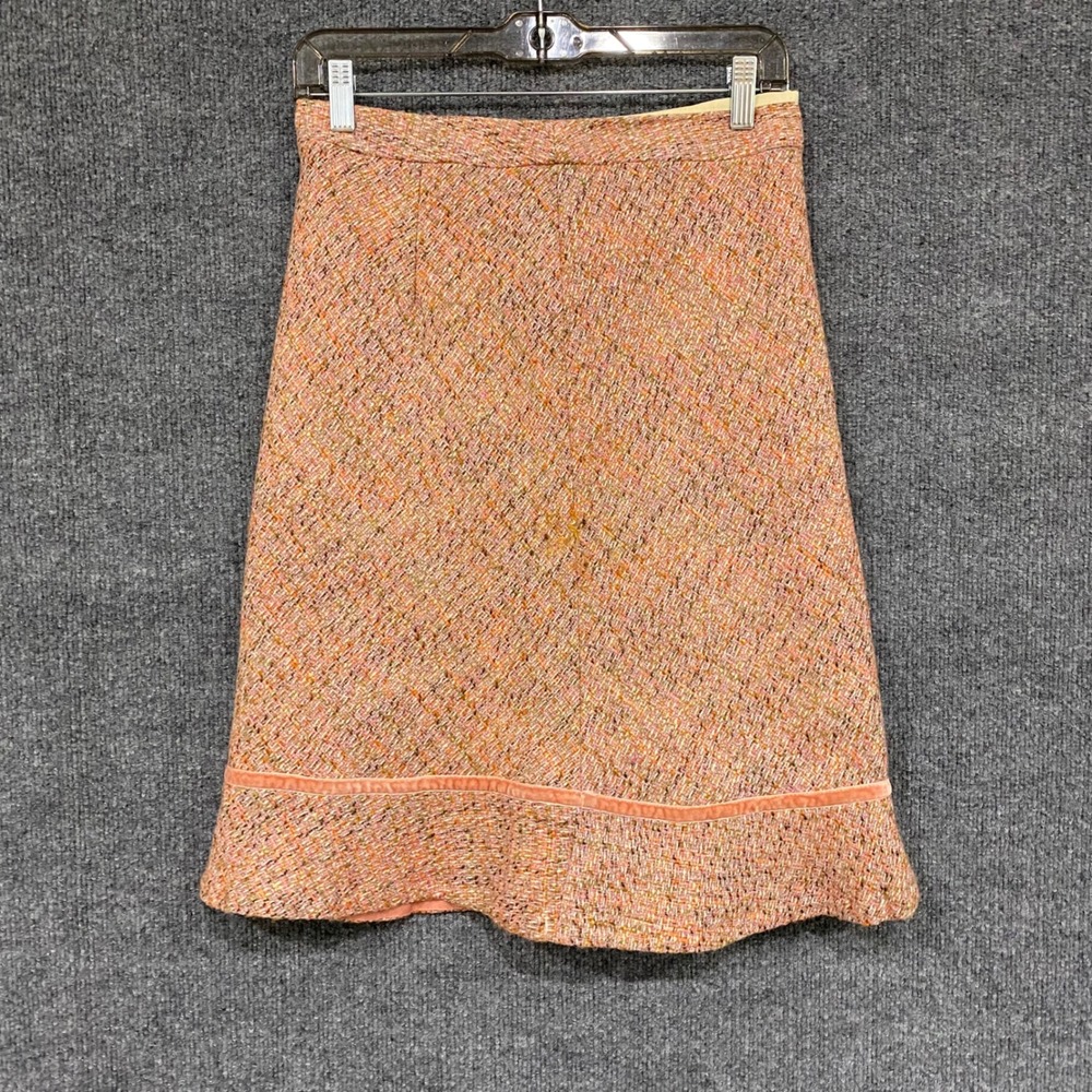 Gap Vintage 2004 Tweed A-Line Skirt Pink Orange Velvet Trim Ruffle Hem Size 2
